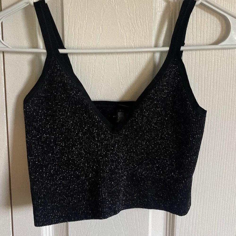 Out from Under cropped black sparkly tank top